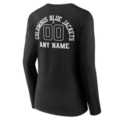 Columbus Blue Jackets - Women's Personalized Name & Number Monochrome Long Sleeve V-Neck T-Shirt Black