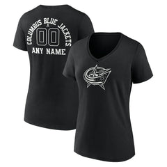 Columbus Blue Jackets - Women's Personalized Name & Number Monochrome V-Neck T-Shirt Black