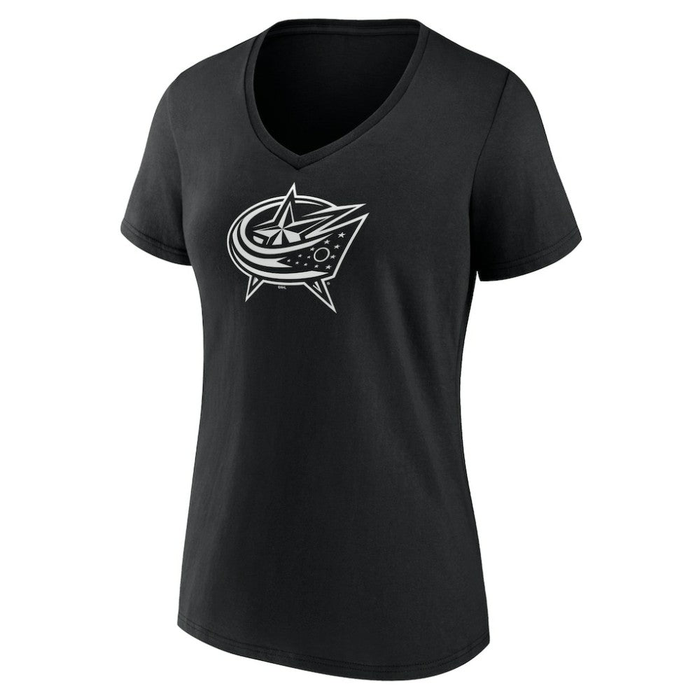 Columbus Blue Jackets - Women's Personalized Name & Number Monochrome V-Neck T-Shirt Black