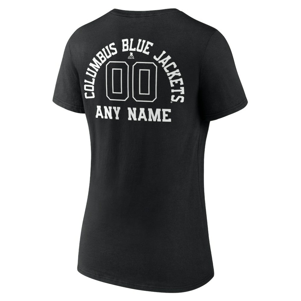 Columbus Blue Jackets - Women's Personalized Name & Number Monochrome V-Neck T-Shirt Black