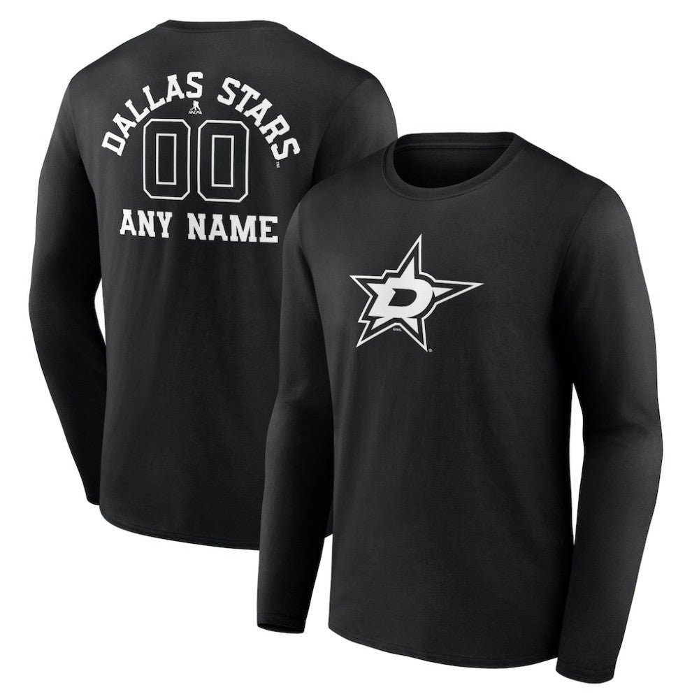 Dallas Stars - Personalized Name & Number Monochrome Long Sleeve T-Shirt Black