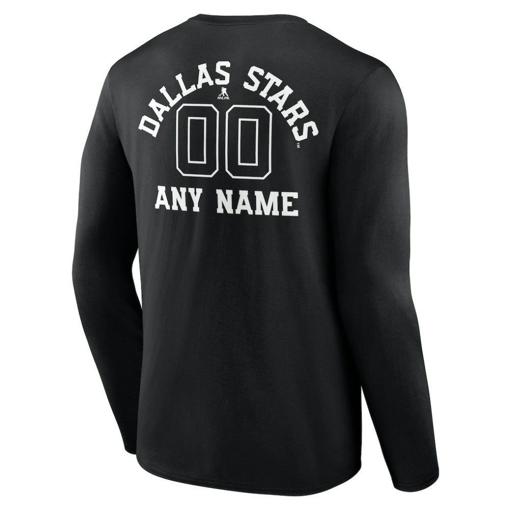 Dallas Stars - Personalized Name & Number Monochrome Long Sleeve T-Shirt Black