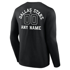 Dallas Stars - Personalized Name & Number Monochrome Long Sleeve T-Shirt Black