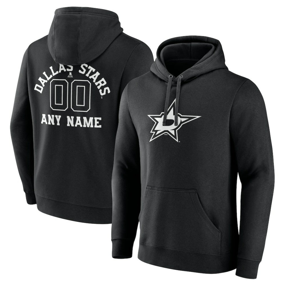 Dallas Stars - Personalized Name & Number Monochrome Pullover Hoodie Black