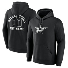 Dallas Stars - Personalized Name & Number Monochrome Pullover Hoodie Black