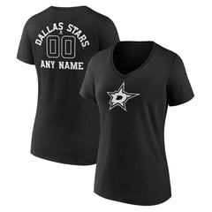 Dallas Stars - Women's Personalized Name & Number Monochrome V-Neck T-Shirt Black