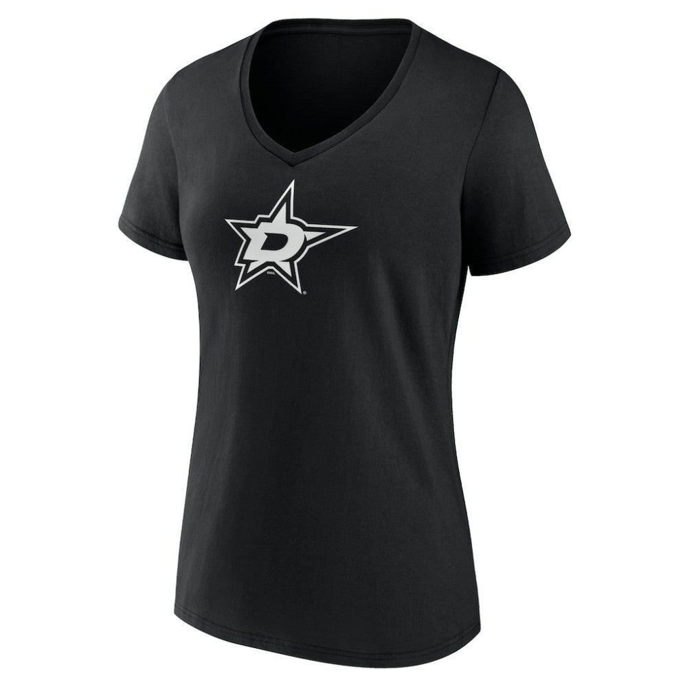 Dallas Stars - Women's Personalized Name & Number Monochrome V-Neck T-Shirt Black