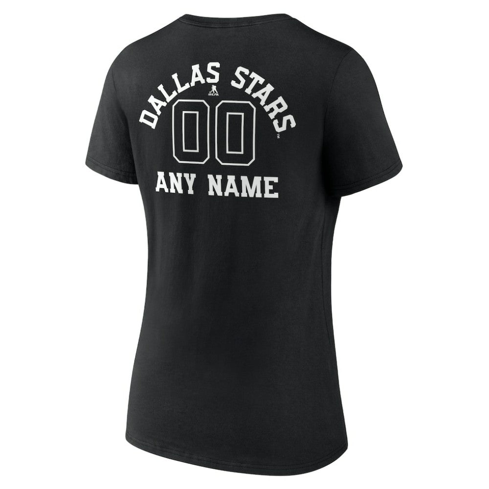 Dallas Stars - Women's Personalized Name & Number Monochrome V-Neck T-Shirt Black