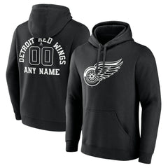 Detroit Red Wings - Personalized Name & Number Monochrome Pullover Hoodie Black