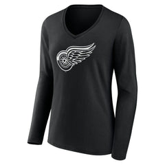 Detroit Red Wings - Women's Personalized Name & Number Monochrome Long Sleeve V-Neck T-Shirt Black