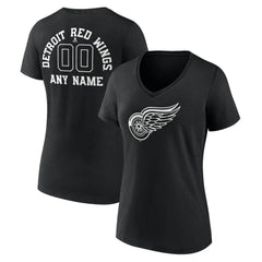 Detroit Red Wings - Women's Personalized Name & Number Monochrome V-Neck T-Shirt Black