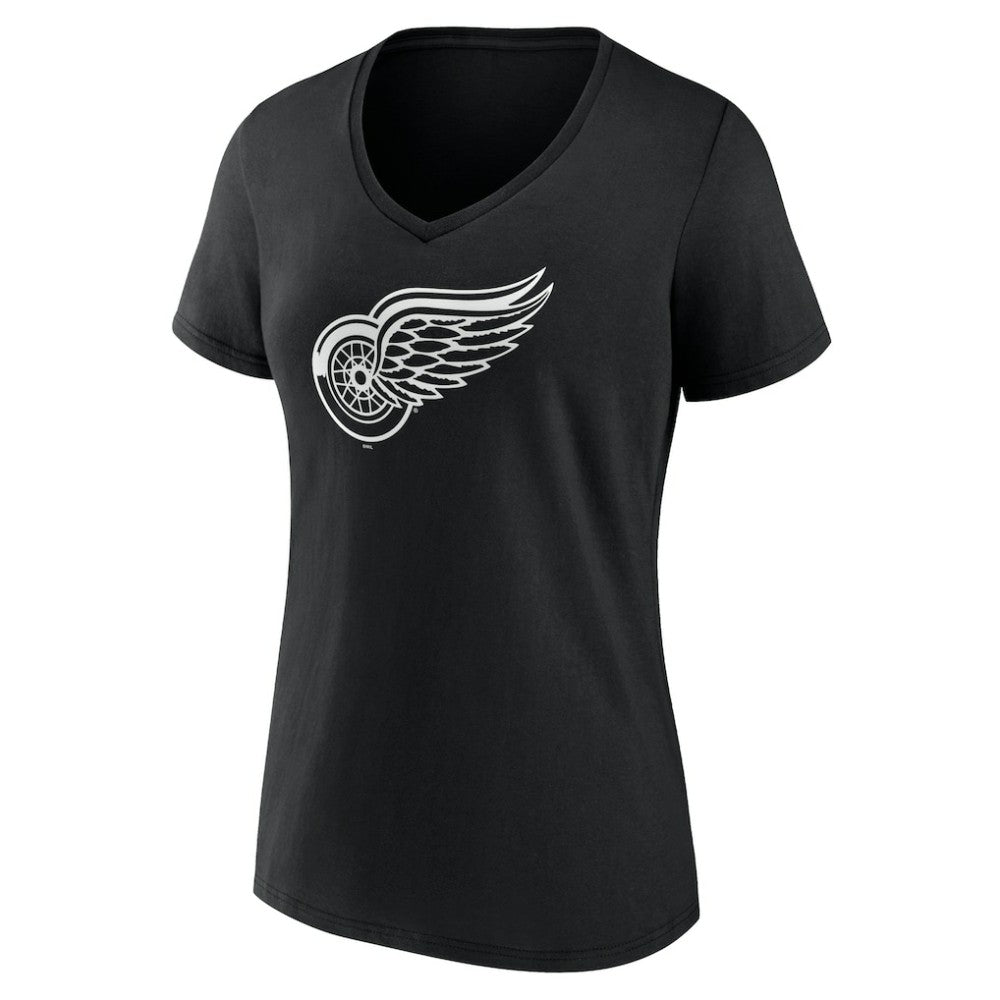 Detroit Red Wings - Women's Personalized Name & Number Monochrome V-Neck T-Shirt Black