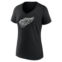 Detroit Red Wings - Women's Personalized Name & Number Monochrome V-Neck T-Shirt Black