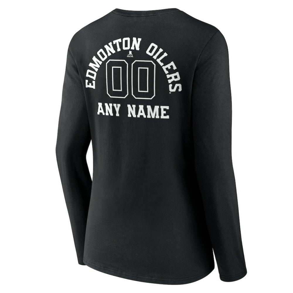 Edmonton Oilers - Women's Personalized Name & Number Monochrome Long Sleeve V-Neck T-Shirt Black