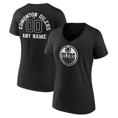 Edmonton Oilers - Women's Personalized Name & Number Monochrome V-Neck T-Shirt Black