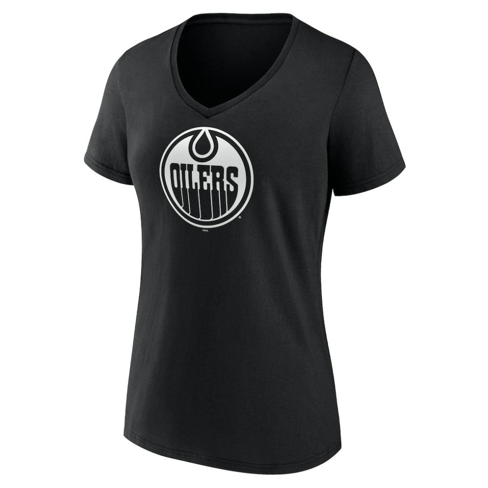Edmonton Oilers - Women's Personalized Name & Number Monochrome V-Neck T-Shirt Black