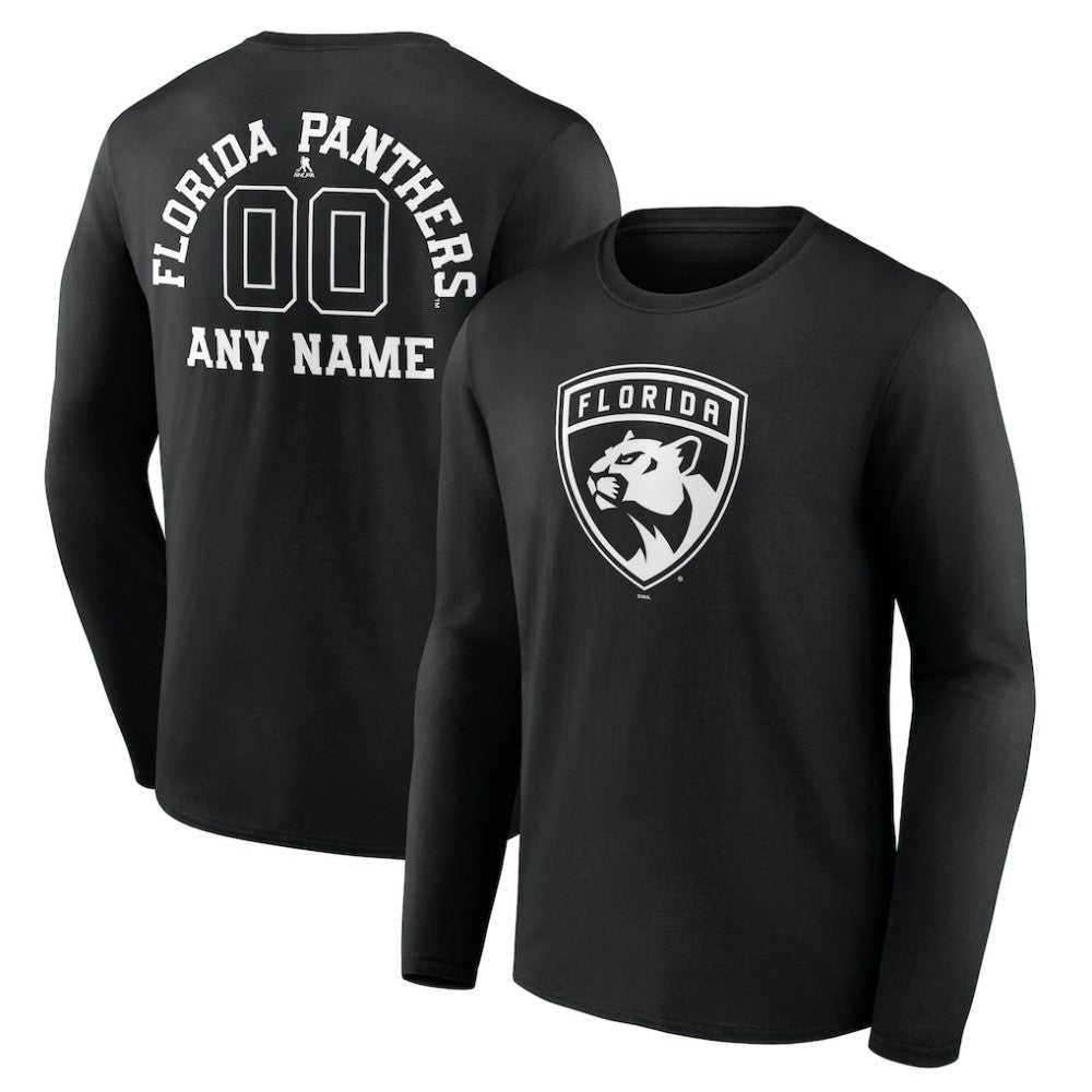 Florida Panthers - Personalized Name & Number Monochrome Long Sleeve T-Shirt Black