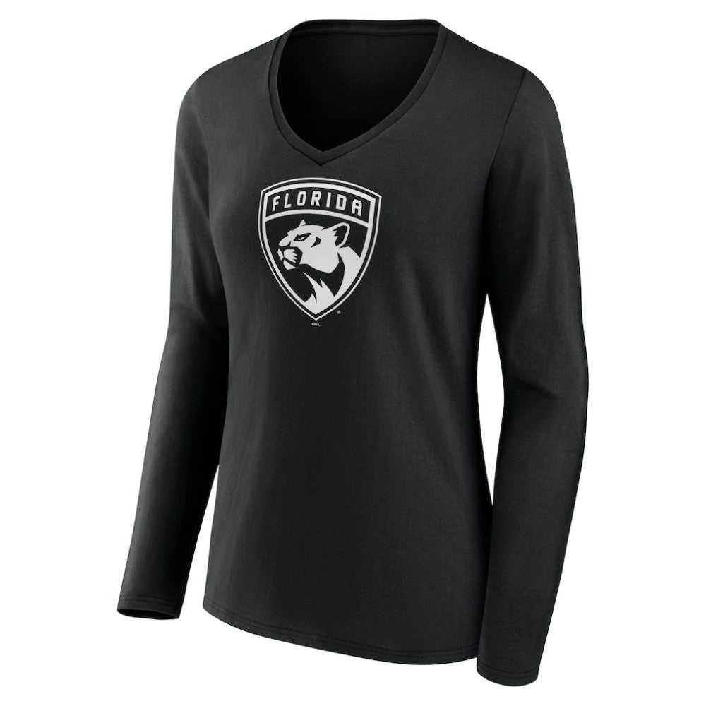 Florida Panthers - Women's Personalized Name & Number Monochrome Long Sleeve V-Neck T-Shirt Black