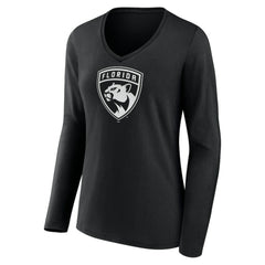 Florida Panthers - Women's Personalized Name & Number Monochrome Long Sleeve V-Neck T-Shirt Black