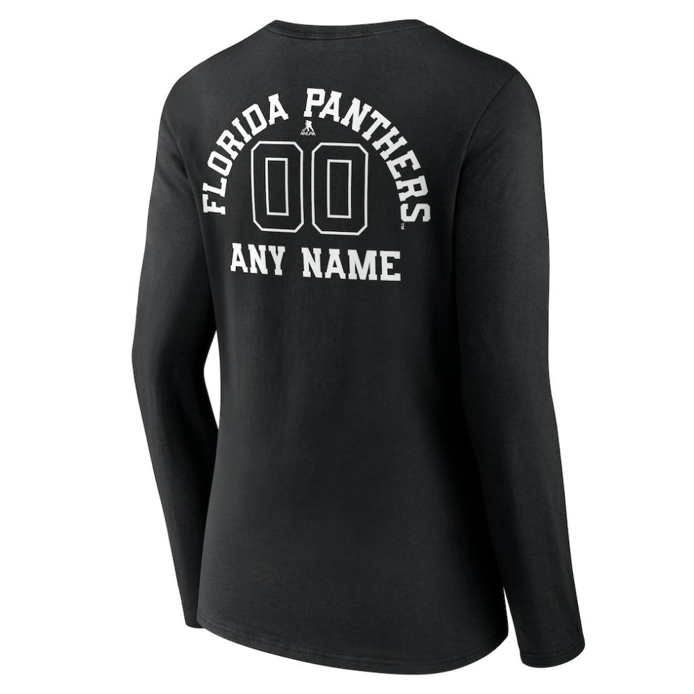 Florida Panthers - Women's Personalized Name & Number Monochrome Long Sleeve V-Neck T-Shirt Black