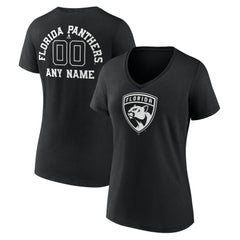 Florida Panthers - Women's Personalized Name & Number Monochrome V-Neck T-Shirt Black