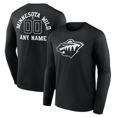 Minnesota Wild - Personalized Name & Number Monochrome Long Sleeve T-Shirt Black