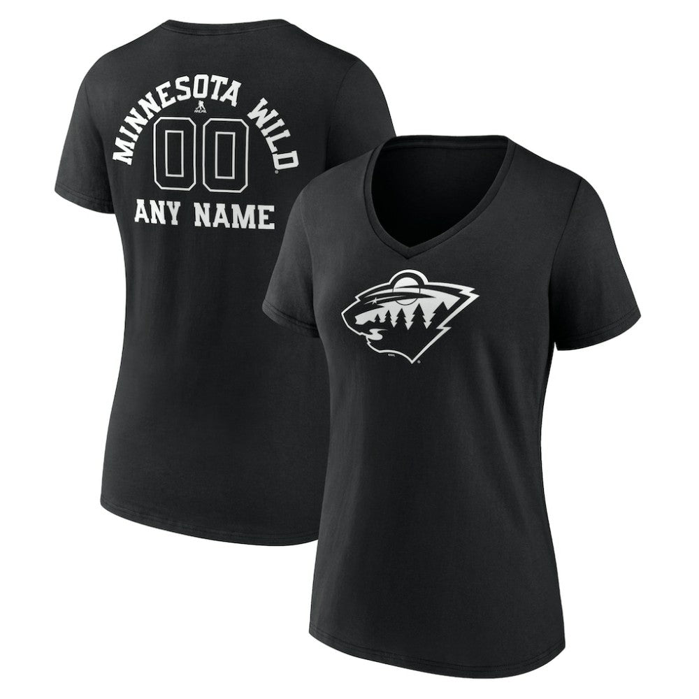 Minnesota Wild - Women's Personalized Name & Number Monochrome V-Neck T-Shirt Black