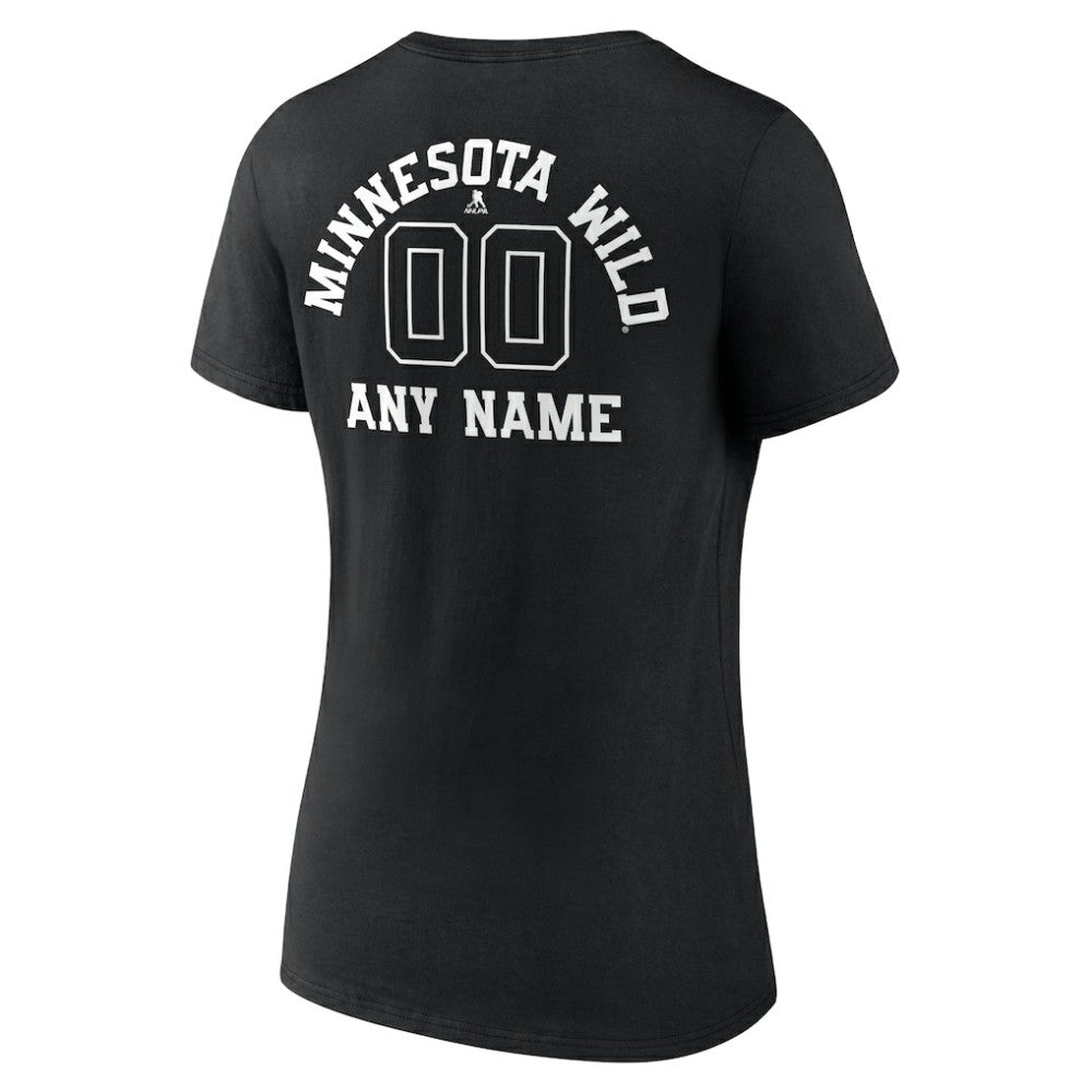 Minnesota Wild - Women's Personalized Name & Number Monochrome V-Neck T-Shirt Black