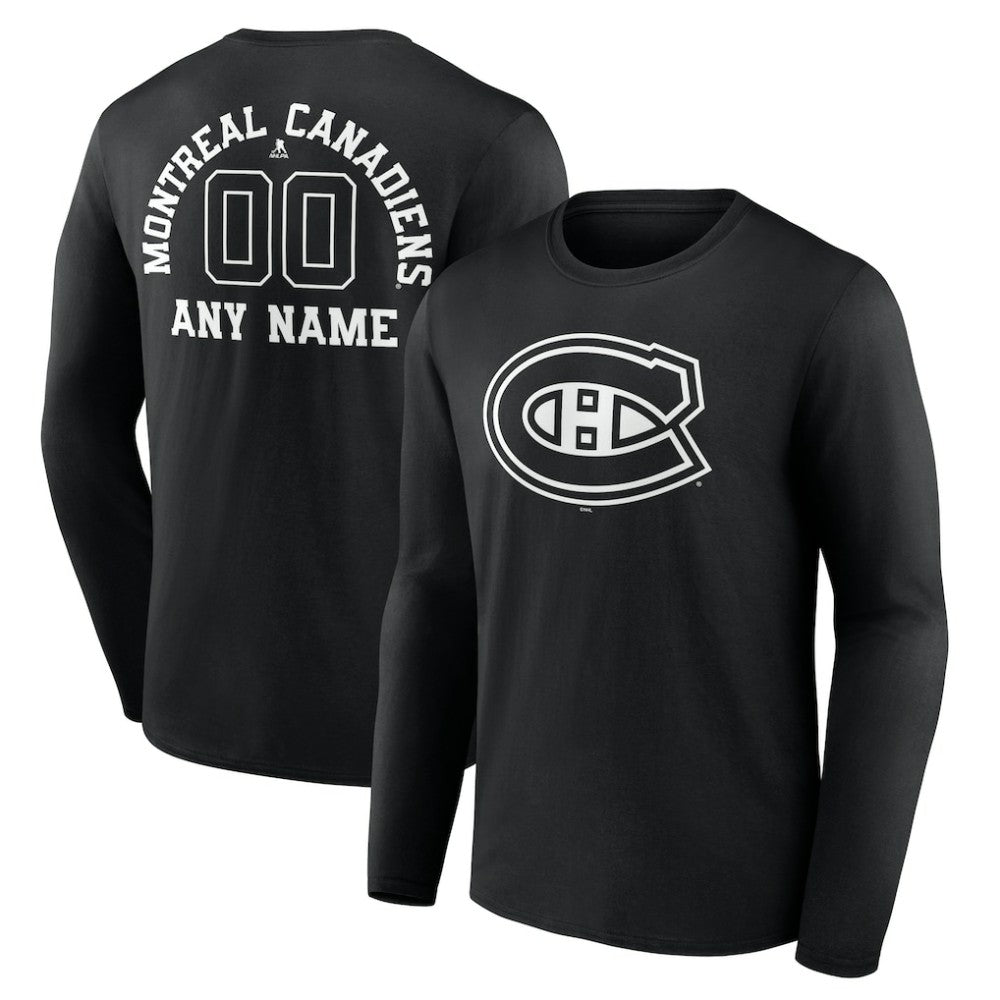 Montreal Canadiens - Personalized Name & Number Monochrome Long Sleeve T-Shirt Black