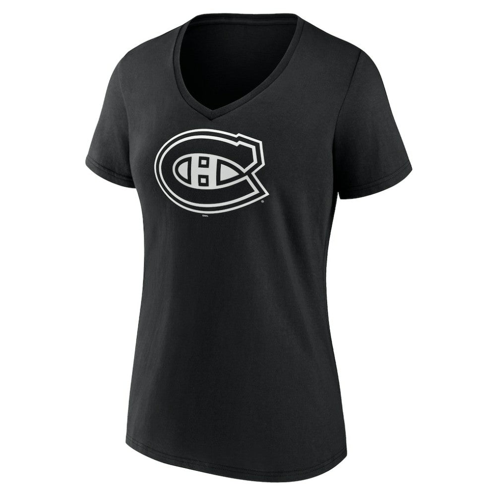 Montreal Canadiens - Women's Personalized Name & Number Monochrome V-Neck T-Shirt Black