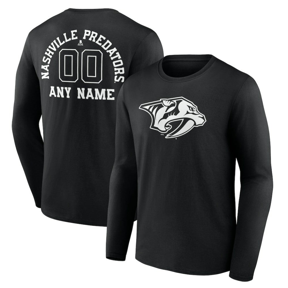Nashville Predators - Personalized Name & Number Monochrome Long Sleeve T-Shirt Black