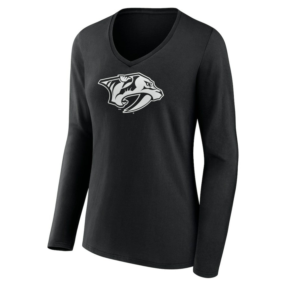 Nashville Predators - Women's Personalized Name & Number Monochrome Long Sleeve V-Neck T-Shirt Black
