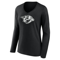 Nashville Predators - Women's Personalized Name & Number Monochrome Long Sleeve V-Neck T-Shirt Black