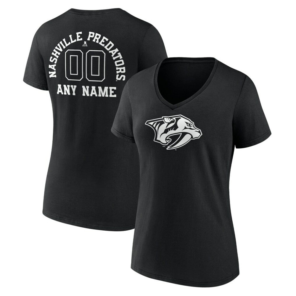 Nashville Predators - Women's Personalized Name & Number Monochrome V-Neck T-Shirt Black
