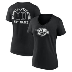 Nashville Predators - Women's Personalized Name & Number Monochrome V-Neck T-Shirt Black