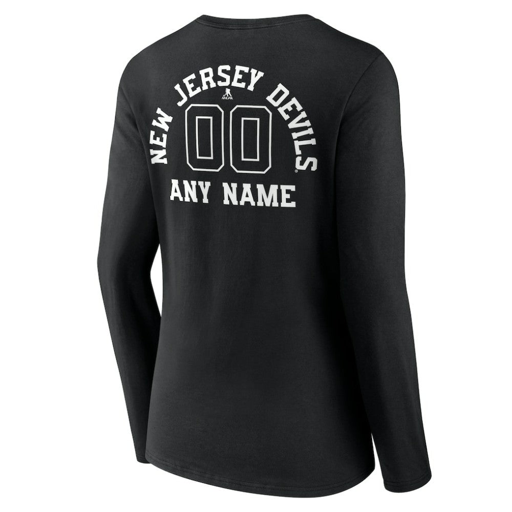 New Jersey Devils - Women's Personalized Name & Number Monochrome Long Sleeve V-Neck T-Shirt Black