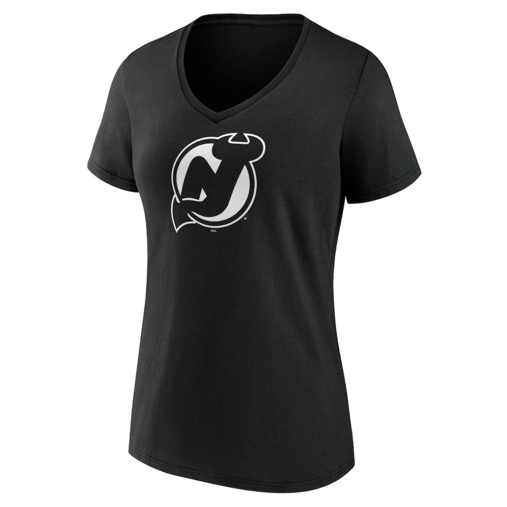 New Jersey Devils - Women's Personalized Name & Number Monochrome V-Neck T-Shirt Black