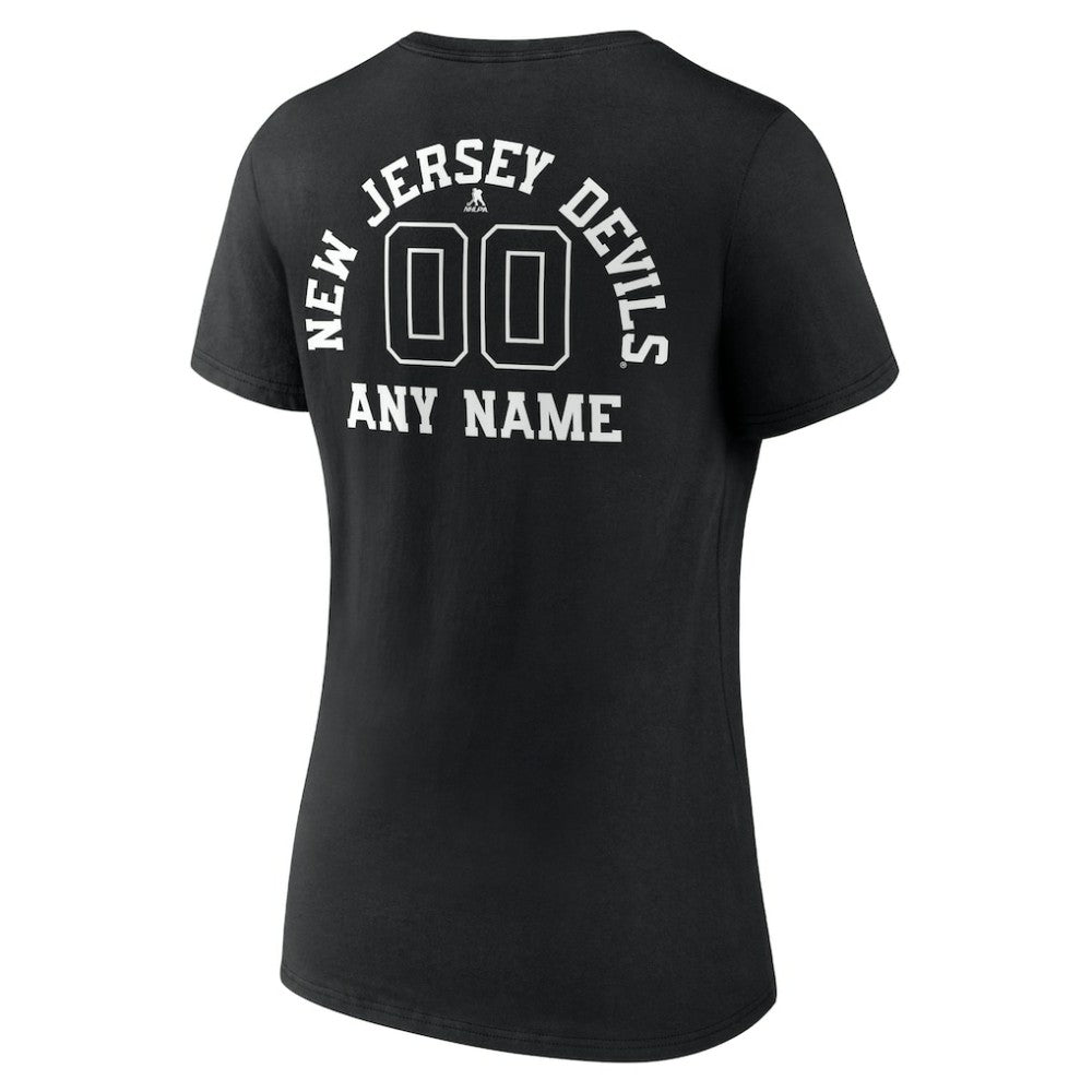 New Jersey Devils - Women's Personalized Name & Number Monochrome V-Neck T-Shirt Black