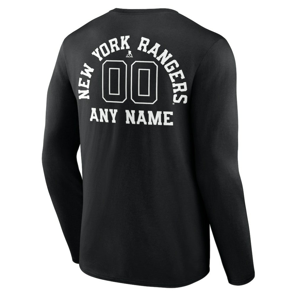 New York Rangers Personalized Name & Number Monochrome Long Sleeve T-Shirt Black