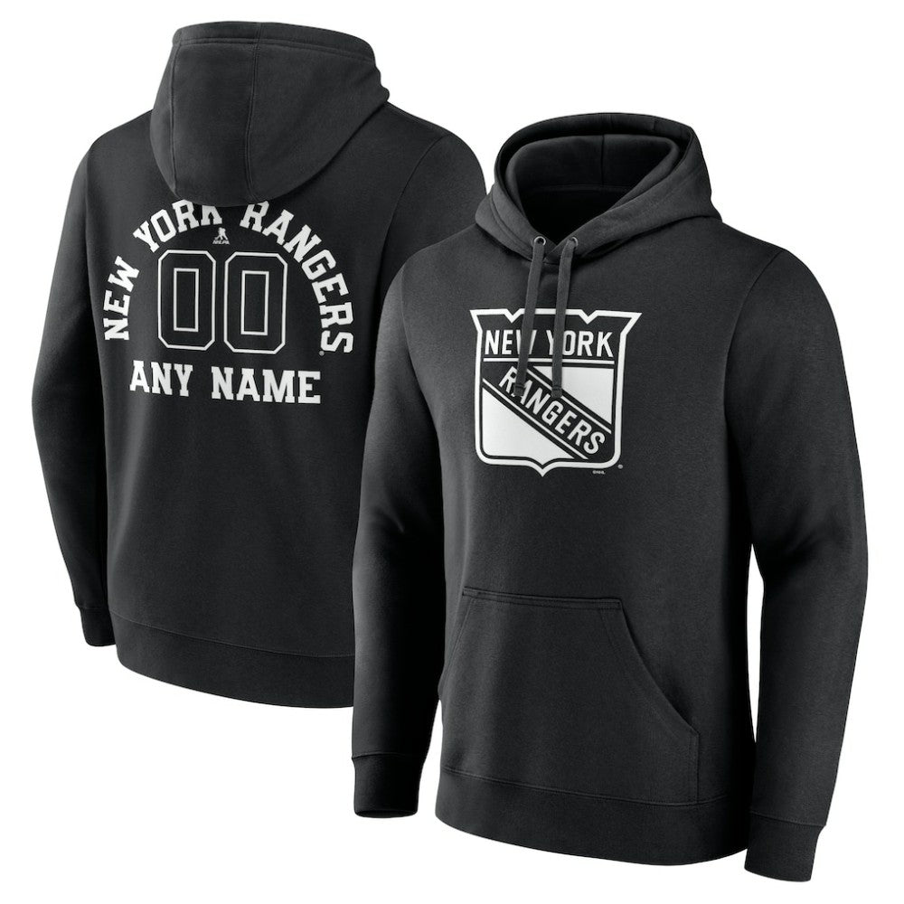 New York Rangers Personalized Name & Number Monochrome Pullover Hoodie Black