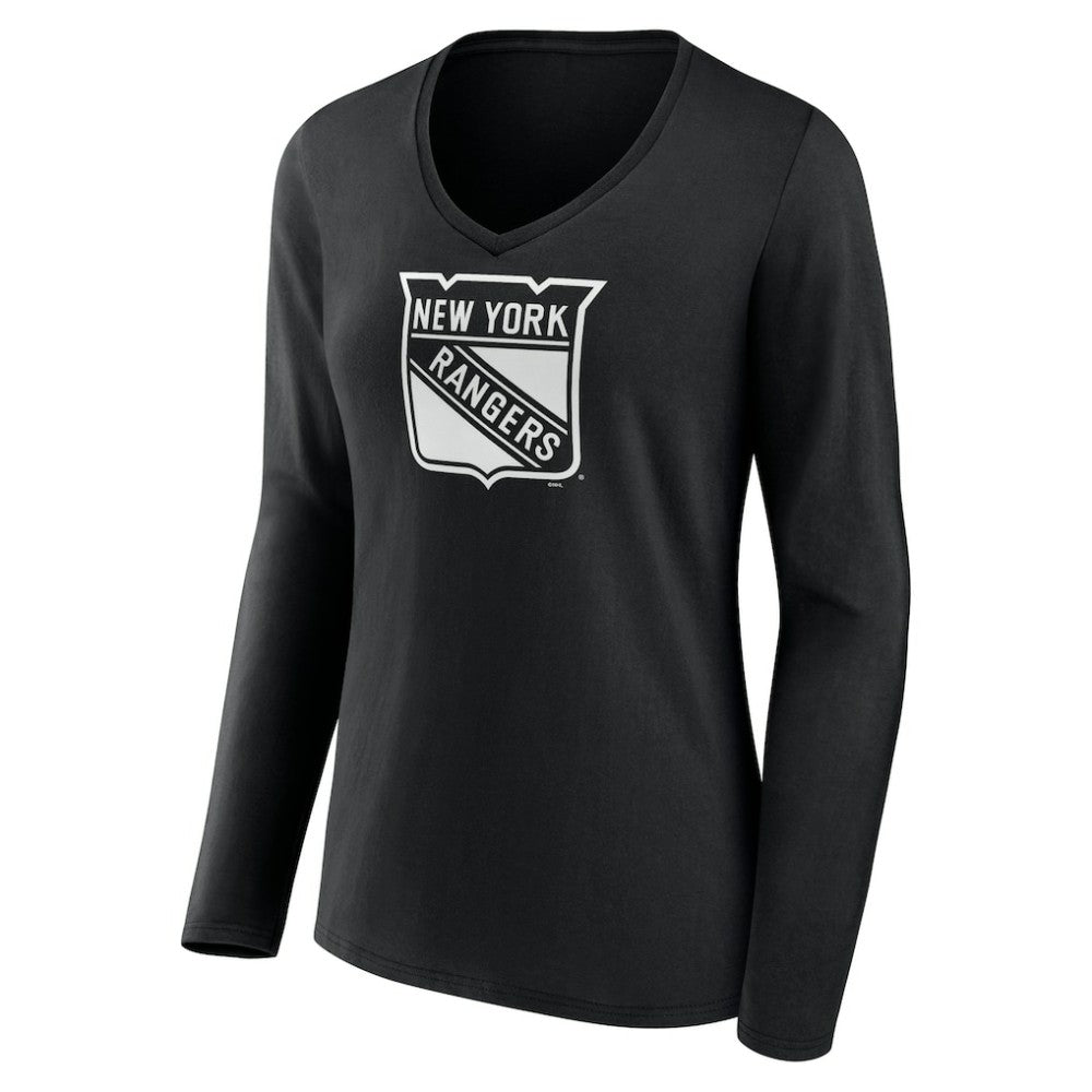 New York Rangers Women's Personalized Name & Number Monochrome Long Sleeve V-Neck T-Shirt Black