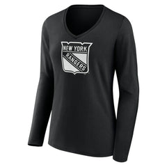 New York Rangers Women's Personalized Name & Number Monochrome Long Sleeve V-Neck T-Shirt Black