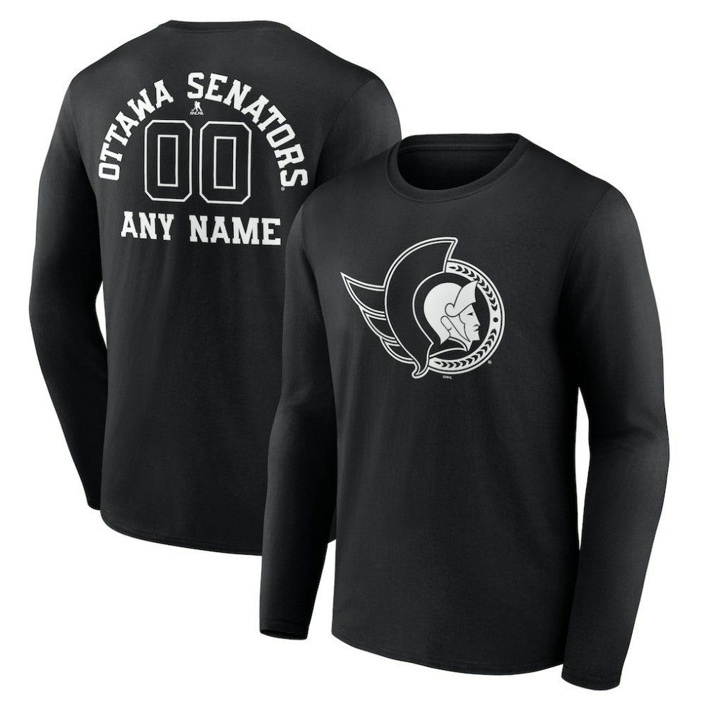 Ottawa Senators - Personalized Name & Number Monochrome Long Sleeve T-Shirt Black