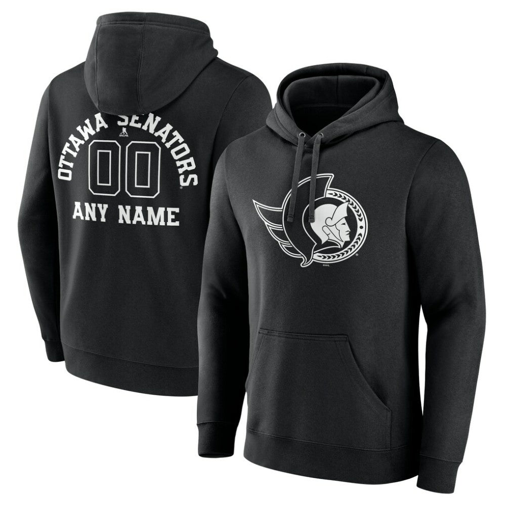 Ottawa Senators - Personalized Name & Number Monochrome Pullover Hoodie Black
