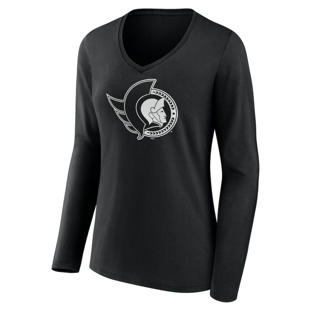 Ottawa Senators - Women's Personalized Name & Number Monochrome Long Sleeve V-Neck T-Shirt Black
