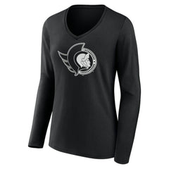 Ottawa Senators - Women's Personalized Name & Number Monochrome Long Sleeve V-Neck T-Shirt Black