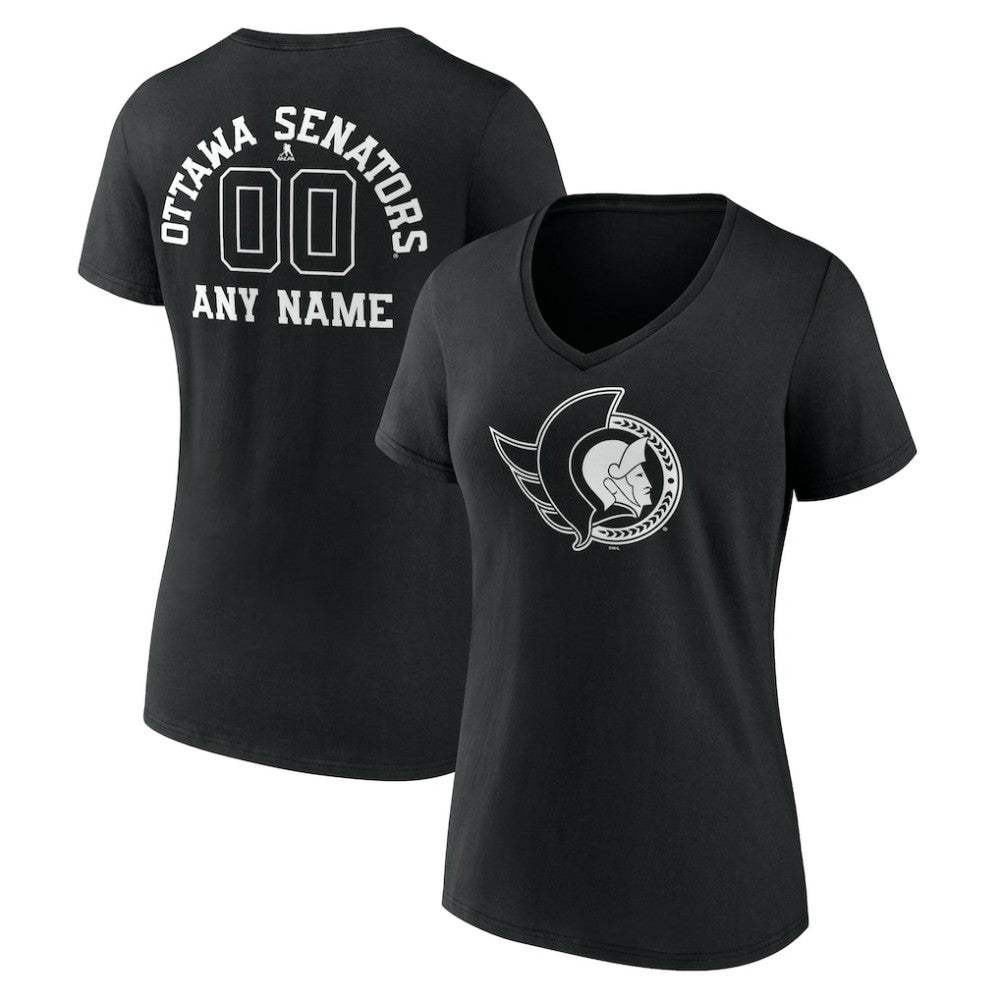 Ottawa Senators - Women's Personalized Name & Number Monochrome V-Neck T-Shirt Black