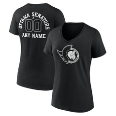 Ottawa Senators - Women's Personalized Name & Number Monochrome V-Neck T-Shirt Black