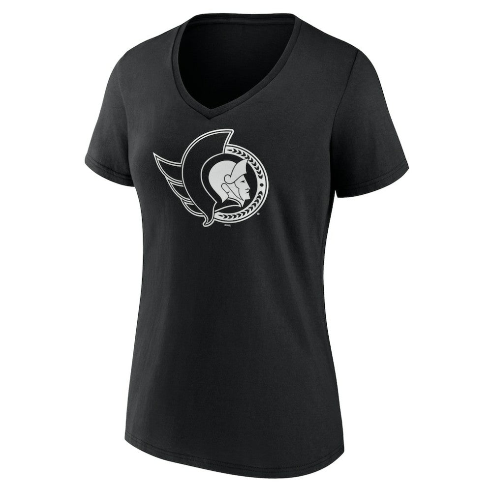 Ottawa Senators - Women's Personalized Name & Number Monochrome V-Neck T-Shirt Black