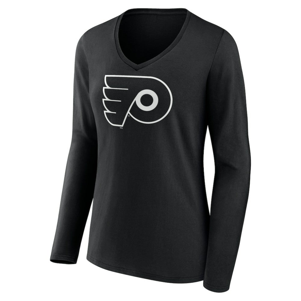 Philadelphia Flyers - Women's Personalized Name & Number Monochrome Long Sleeve V-Neck T-Shirt Black